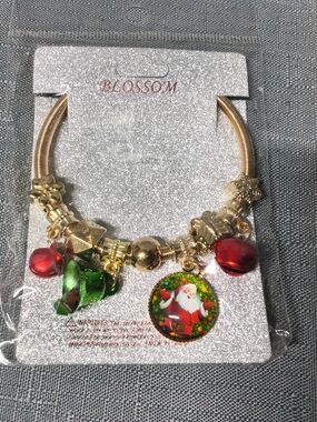 Gold Holiday Charm Bracelet with Red & Green Accents